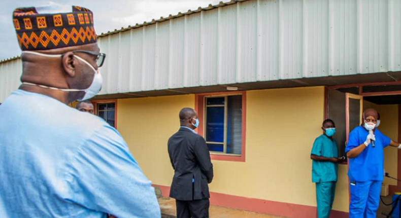 Kwara State Governor, AbdulRazaq AbdulRahman during his visit to one of the isolation centres in the state (Punch)