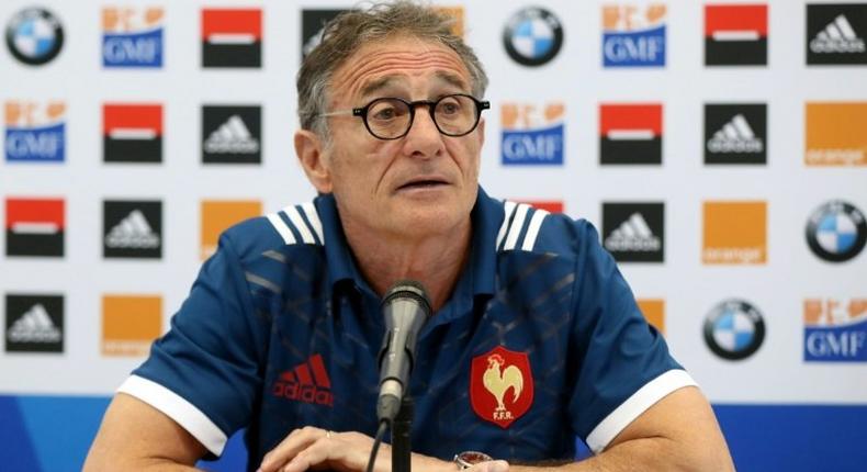 France coach Guy Noves announces his starting line-up for the upcoming Six Nations clash against Ireland, during a press conference in Nice, on February 23, 2017