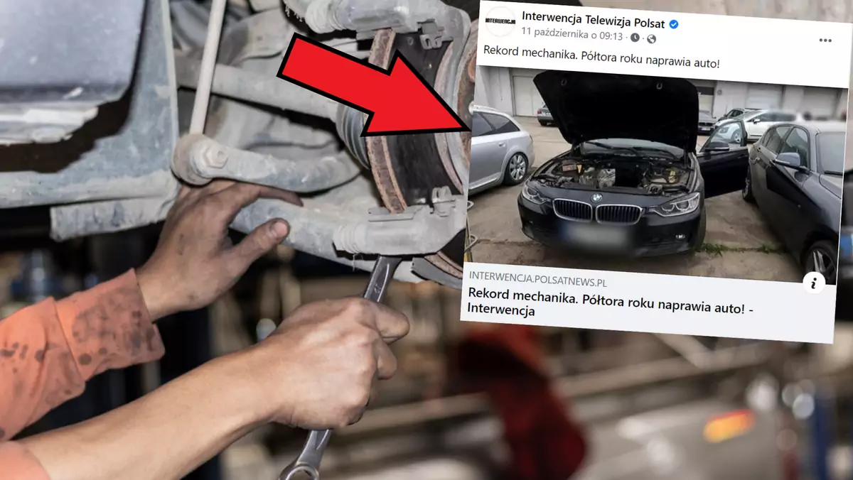 Mechanik 1,5 roku naprawia samochód (fot. screen: Facebook/InterwencjaPolsat)