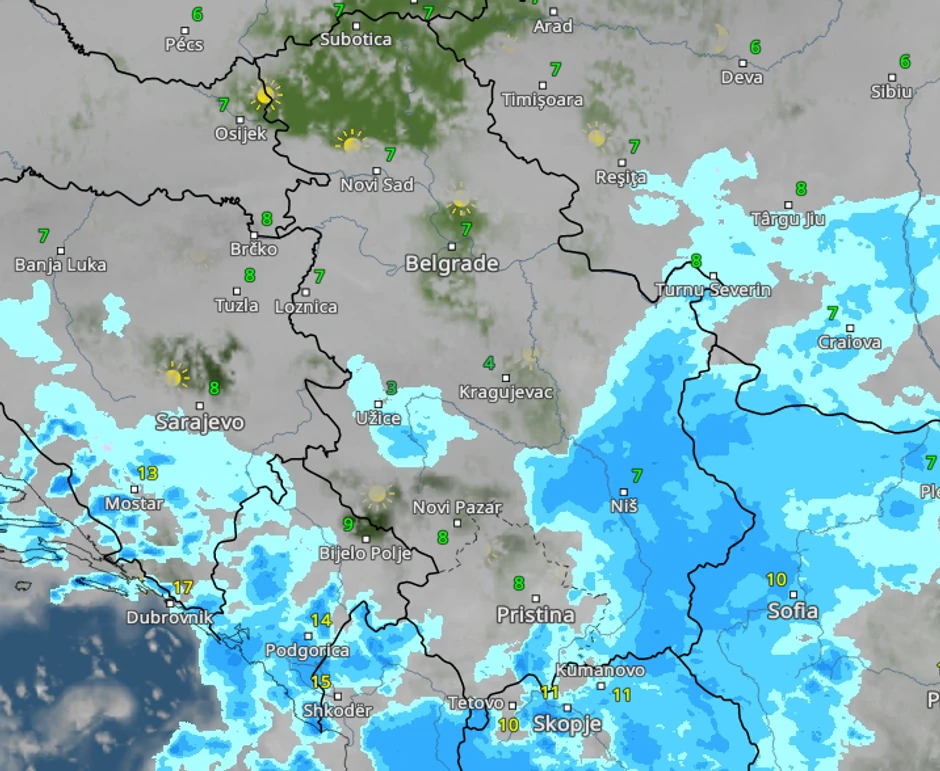 Kretanja padavina danas u 16 časova
