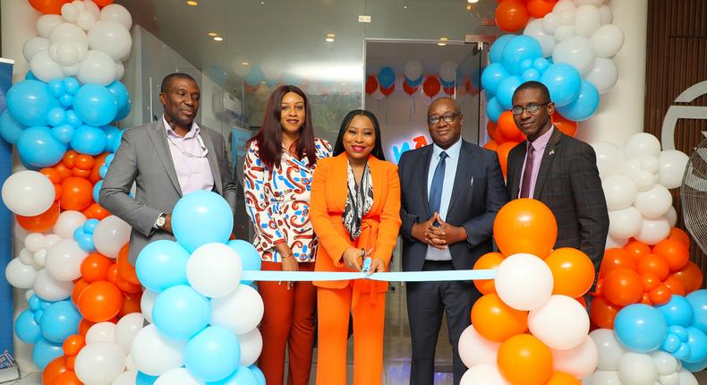  L-R: Pius Ogbaje, General Manager, North, Wakanow Nigeria; Key Account Manager Air France/KLM, Antonia Umunna; Chief Executive Officer, Wakanow Nigeria, Adenike Macaulay; General Manager, Lufthansa Northern Nigeria, John Opara; First Vice President, Sabre, Emmanuel Isola at the Official Launch of Wakanow Nigeria Corporate Travel Centre in Abuja on Thursday .