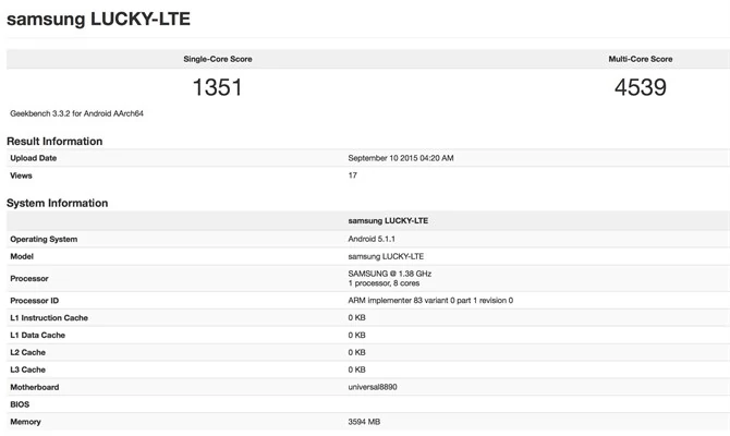 Project "Lucky-LTE" pojawił się w teście Geekbench