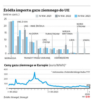 Źródła importu gazu ziemnego do UE (mld m sześc.)