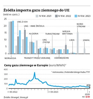 Źródła importu gazu ziemnego do UE (mld m sześc.)