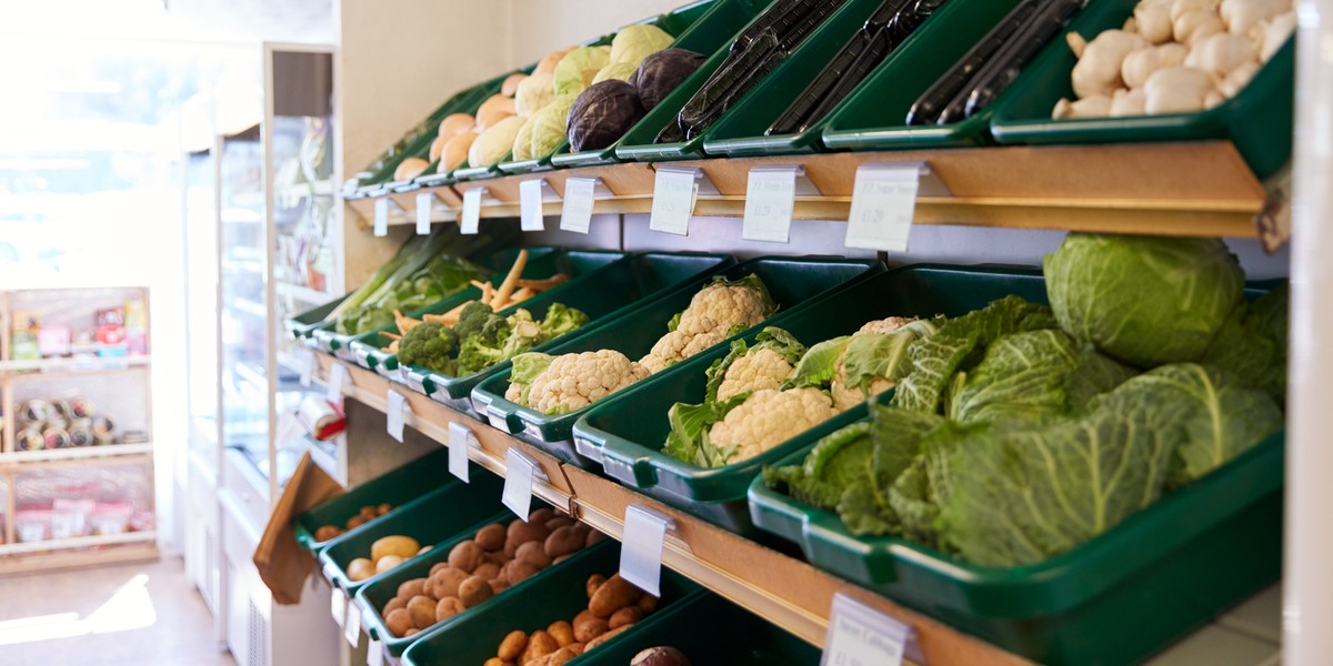 Display Of Fresh Vegetables In Organic Farm Shop