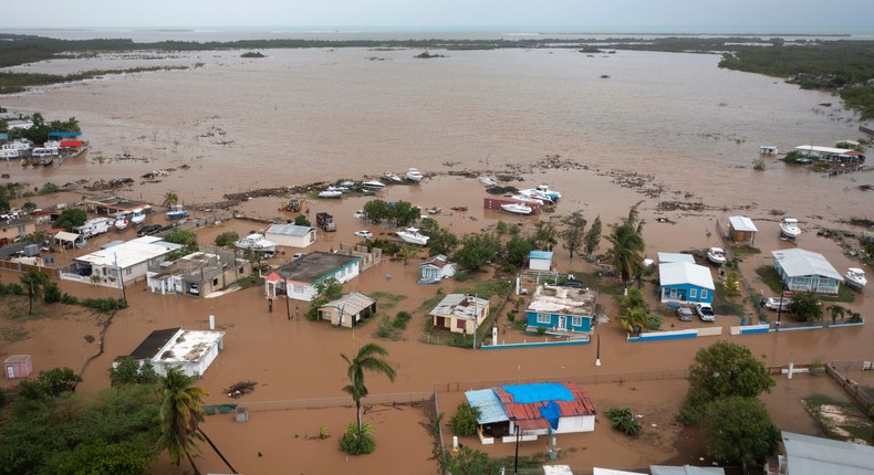 Homes are flooded on Salinas Beach after the passing of Hurricane Fiona in Salinas, Puerto Rico, Monday, Sept. 19, 2022.