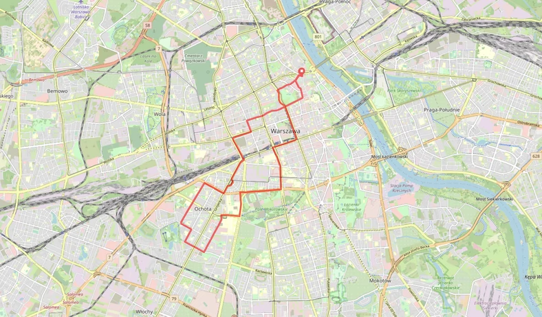 Masa Krytyczna – mapa piątkowego przejazdu rowerzystów.
