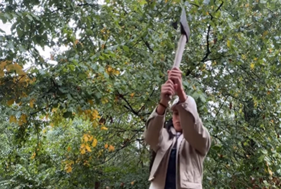 Maša Memedović cepa drva