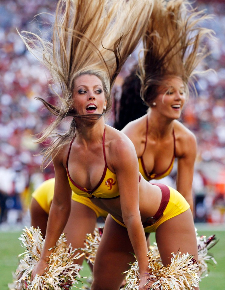 Washington Redskins cheerleaders perform during the NFL football game between the Redskins and the Houston Texans in Landover