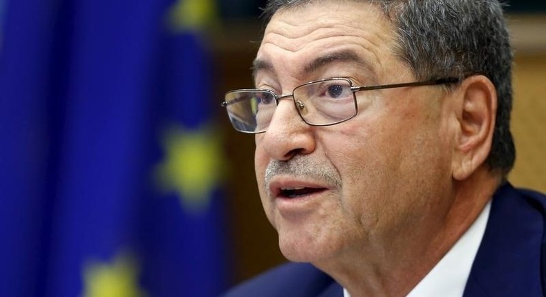 Tunisia's Prime Minister Habib Essid addresses the European Parliament Foreign Affairs Committee in Brussels, Belgium, May 28, 2015.      REUTERS/Francois Lenoir