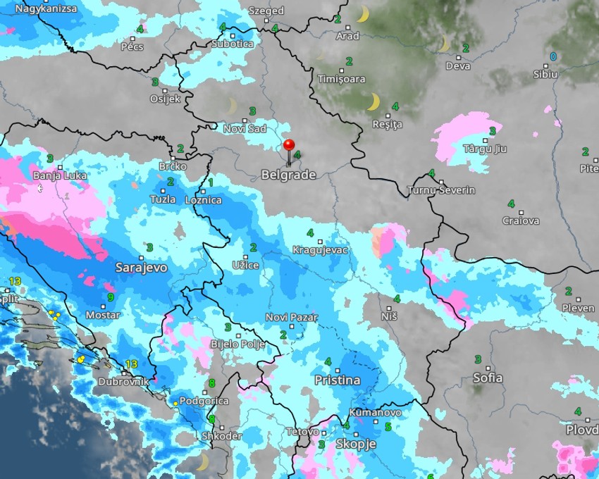 Kretanje kiše sutra u 5 časova