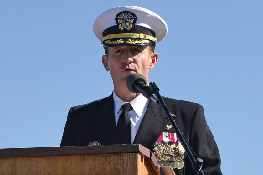 Captain Brett Crozier addresses the crew for the first time as commanding officer of the aircraft ca