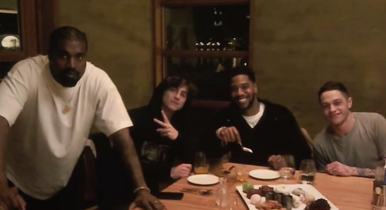 kanye west, timothee chalamet, kid cudi, and pete davidson dinner