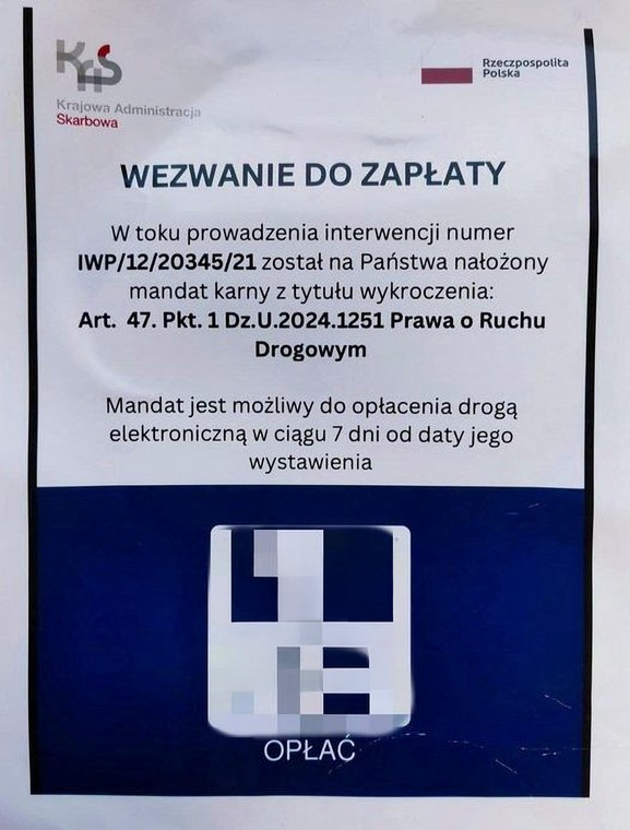 Fałszywy mandat z kodem QR