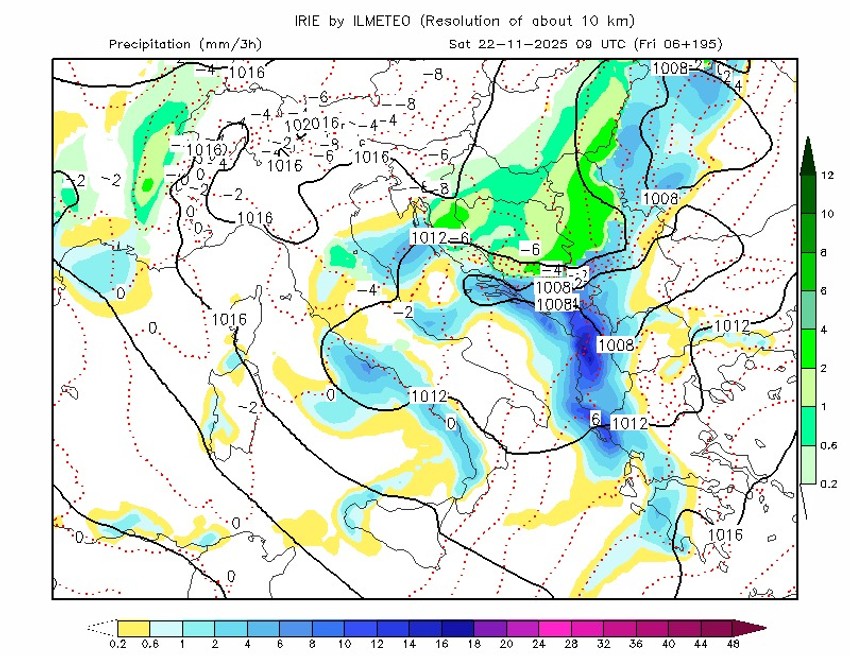 Mapa padavina u Srbiji 22 novembra