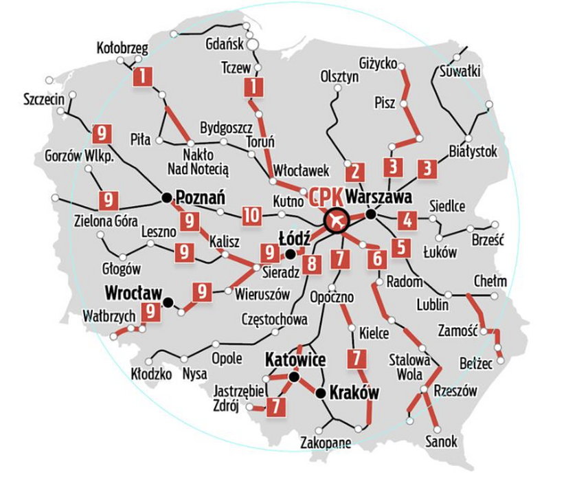 Linie kolejowe, które mają powstać w ramach CPK.