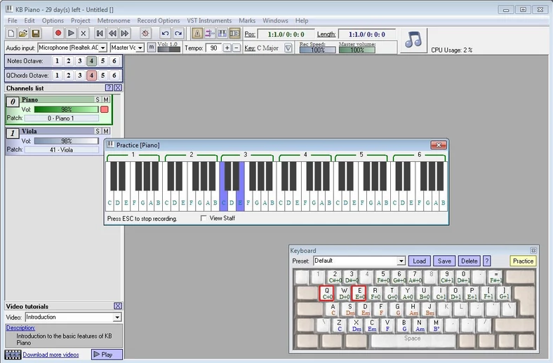 Główne okno programu zmieniającego klawiaturę w wirtualne pianino - KB Piano