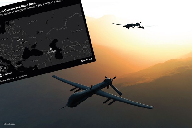 Atak ukraińskich dronów w port na Morzu Kaspijskim