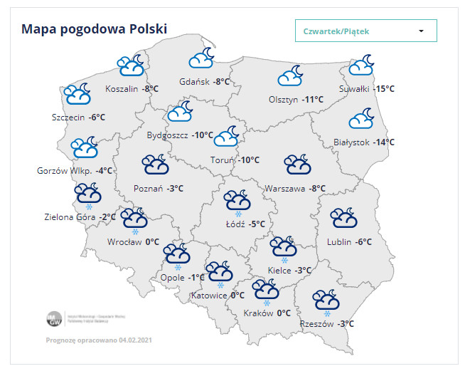 Temperatura w Polsce w nocy z czwartku na piątek