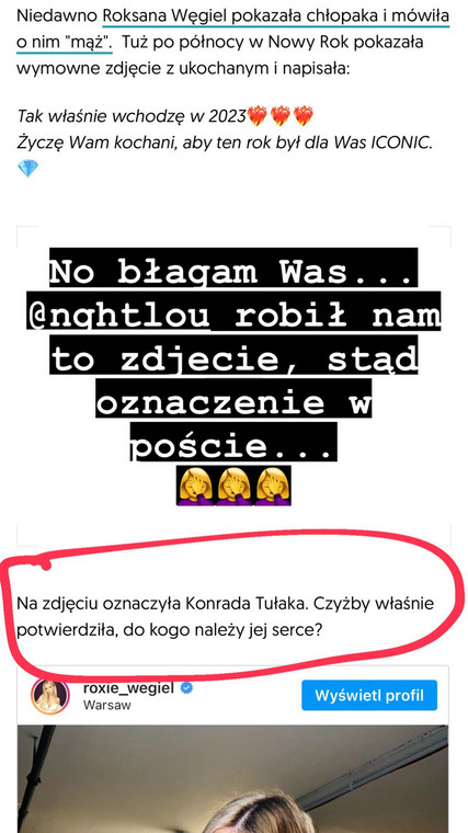 InstaStory z profilu Roksany Węgiel