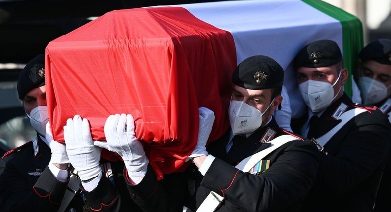 The funeral was held in the Basilica of St Mary of the Angels and Martyrs, a church in the capital, Rome, used for religious services for national leaders and cultural figures