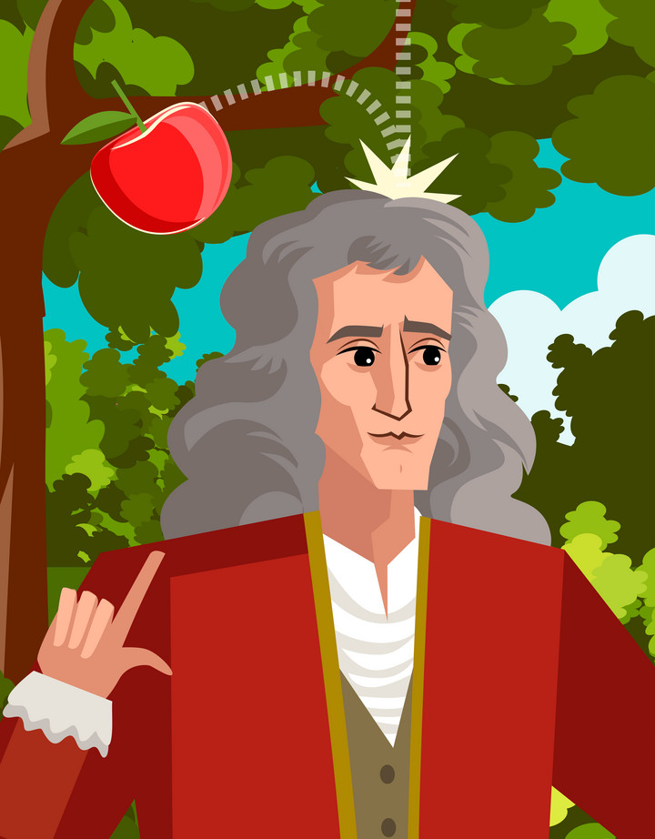 Isaac Newton zainspirowany spadającym jabłkiem