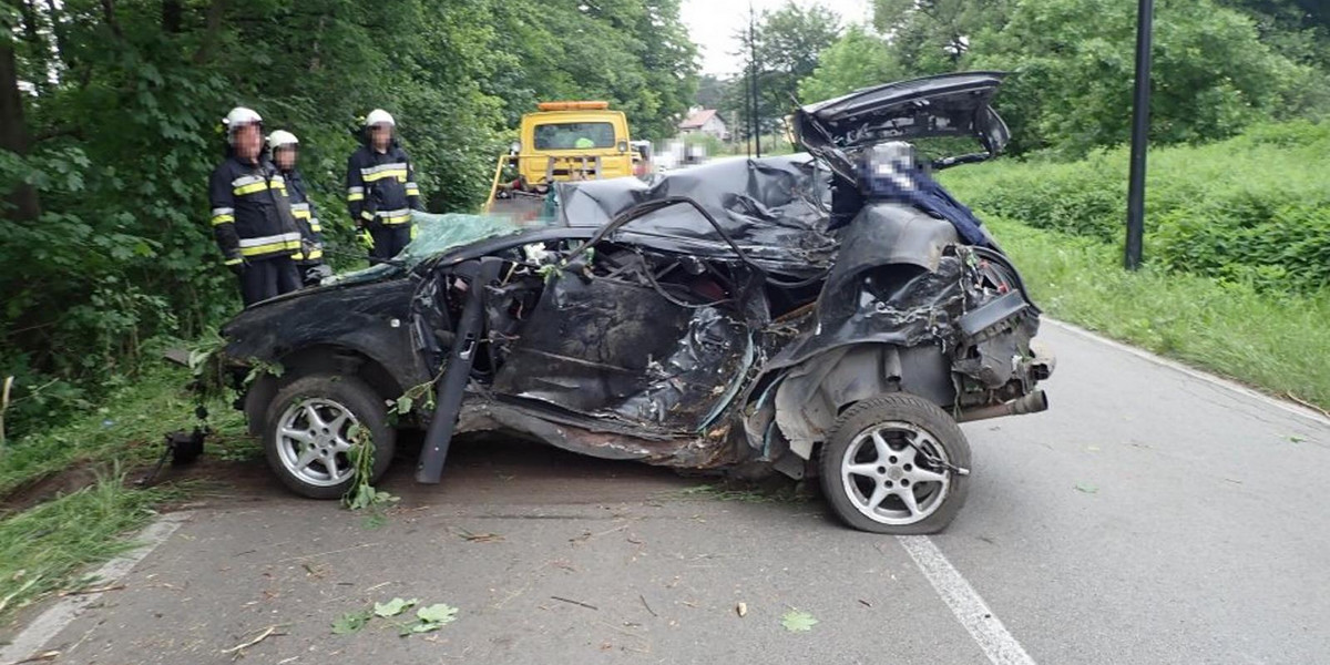 Uderzył w drzewo i wypadł z samochodu