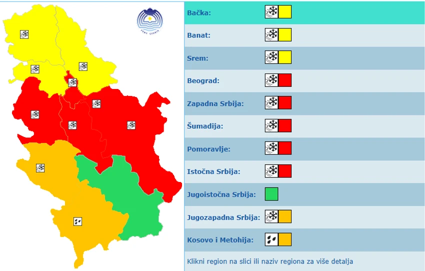 Meteoalarm za 5. januar