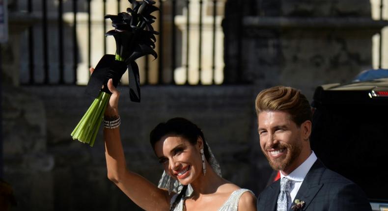 Pilar Rubio and Sergio Ramos waved to the crowd after marrying in Seville