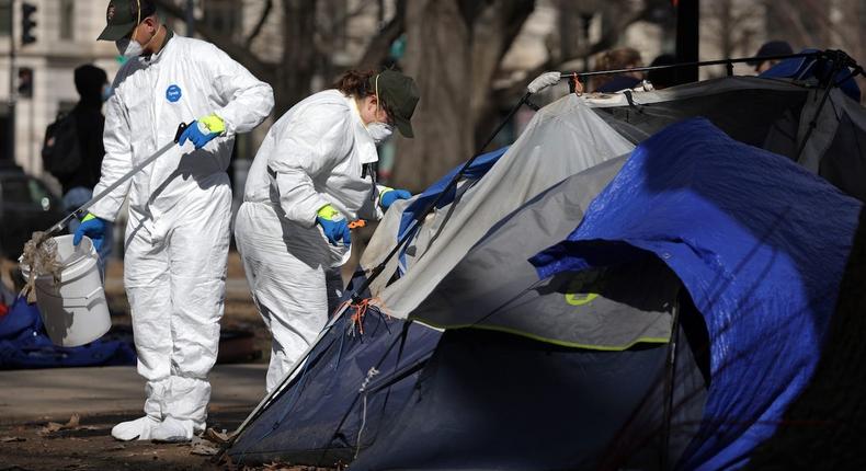 On February 15, 2023, at the request of the DC government, the National Park Service cleared a homeless encampment in McPherson Square in Washington, DC.Alex Wong/Getty Images