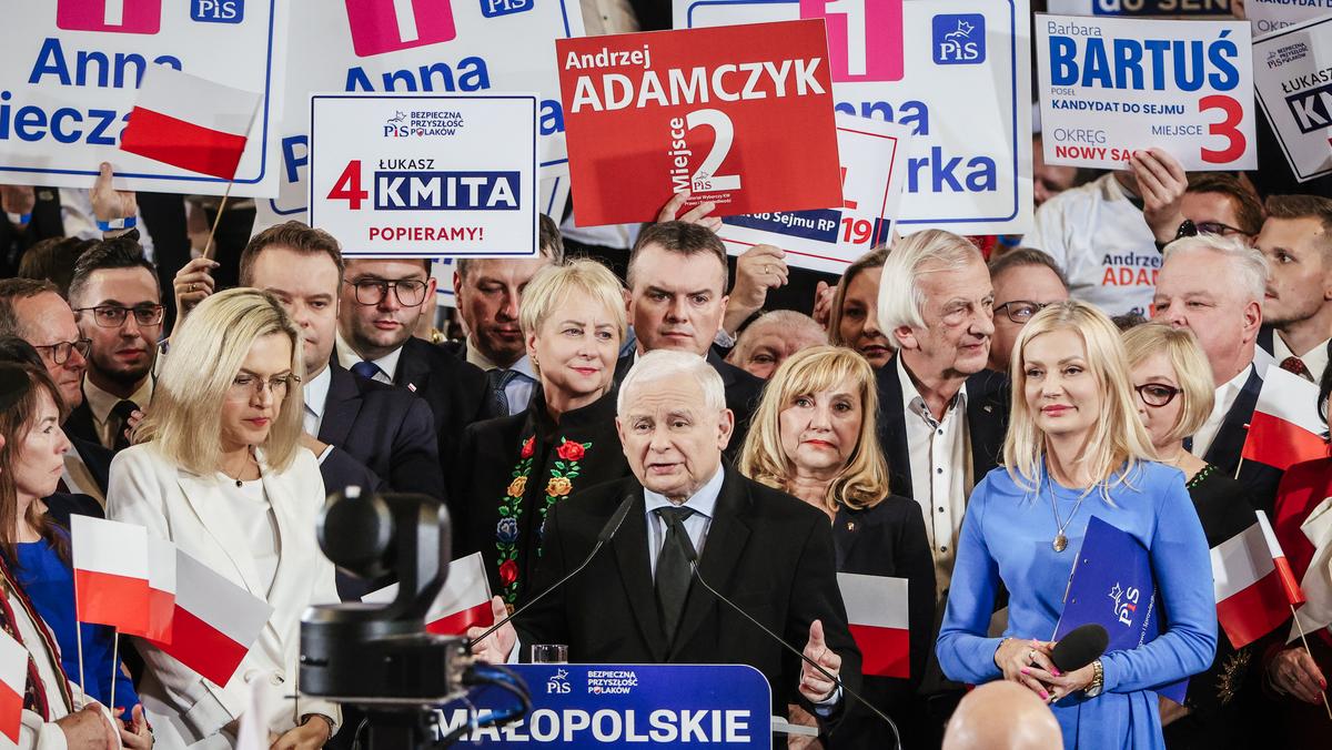 Prezes PiS Jarosław Kaczyński na regionalnej konwencji partii w Małopolsce