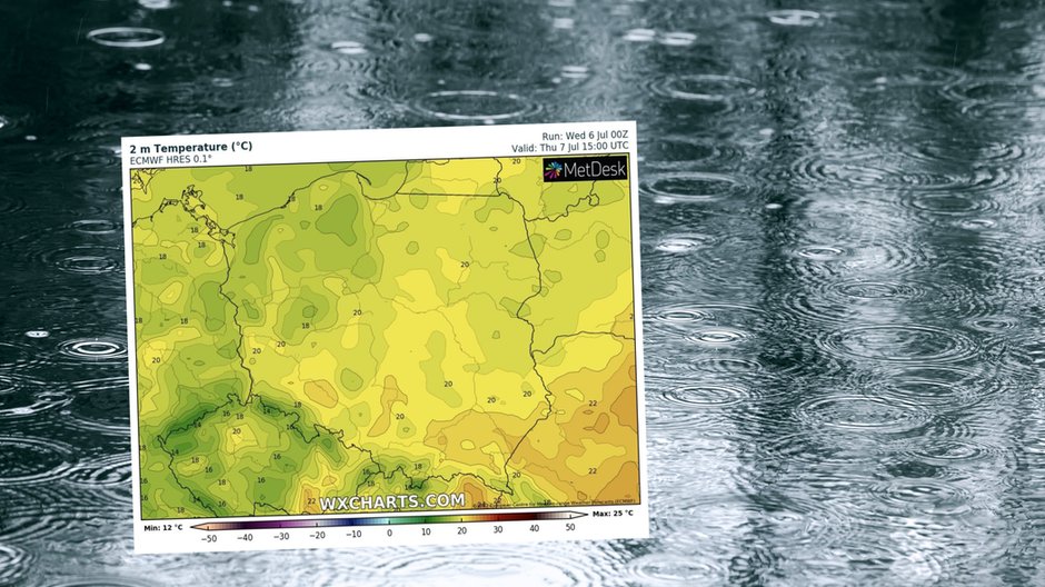 Czwartek będzie niezbyt ciepłym, a w wielu regionach także deszczowym dniem (mapa: wxcharts.com)