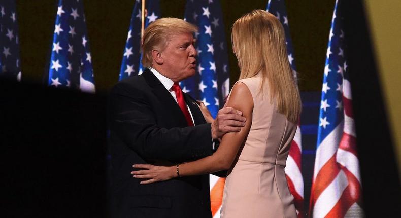 Former President Donald Trump and daughter Ivanka Trump on stage in Cleveland, Ohio on July 21, 2016.AFP/Timothy A. Clary via Getty Images