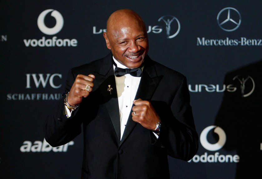 FILE PHOTO: Boxer Marvelous Marvin Hagler poses with Bernard Hopkins, of Philadelphia, following the