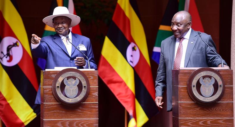 Presidents Yoweri Museveni and Cyril Ramaphosa