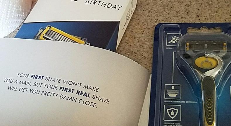 The package Gillette sends to men on their 18th birthday.