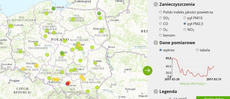 PM2,5 - Dane pomiarowe zebrane między godziną 3.00 a 4.00