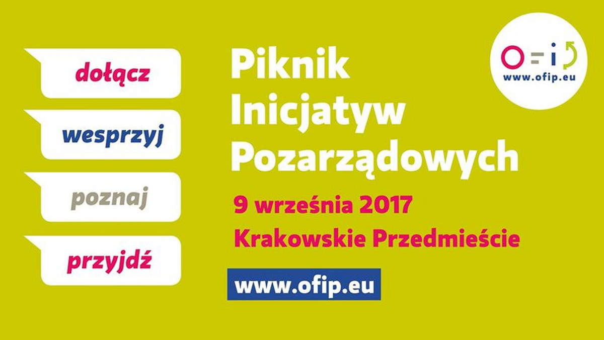 Podczas VIII edycji Ogólnopolskiego Forum Inicjatyw Pozarządowych, Krakowskie Przedmieście zamienimy w Aleję Wartości, którą wypełnią koncerty, gry, warsztaty i atrakcje dla całych rodzin. Warszawiacy i nie tylko będą mogli porozmawiać z przedstawicielami sektora obywatelskiego, a także poznać projekty realizowane na rzecz miasta i jego społeczności. Podczas Pikniku poznamy różnorodność działań organizacji obywatelskich – od walki o prawa człowieka, po edukację i pomoc najbardziej potrzebującym.