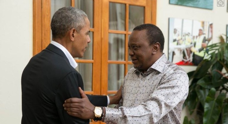 Former US President Barack Obama with president Uhuru Kenyatta at State House. Barack Obama arrives in Kenya