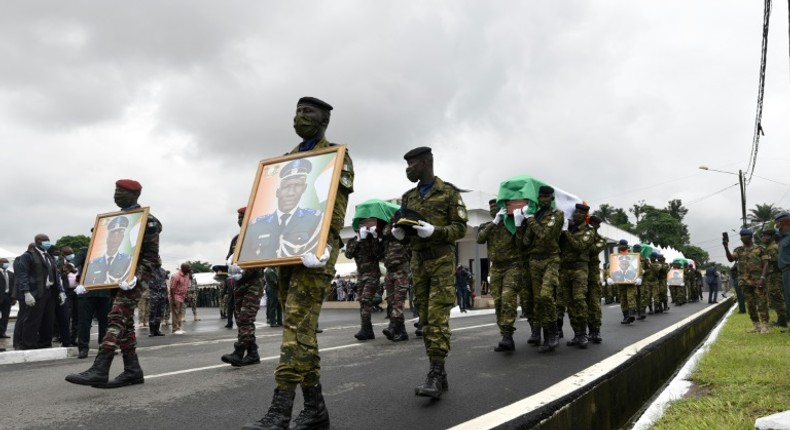 A ceremony was held for the soldiers killed during an attack in Kafolo on June 11