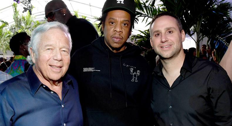 Robert Kraft, Jay-Z, and Michael Rubin at Rubin's Fanatics Super Bowl Party in February 2020.
