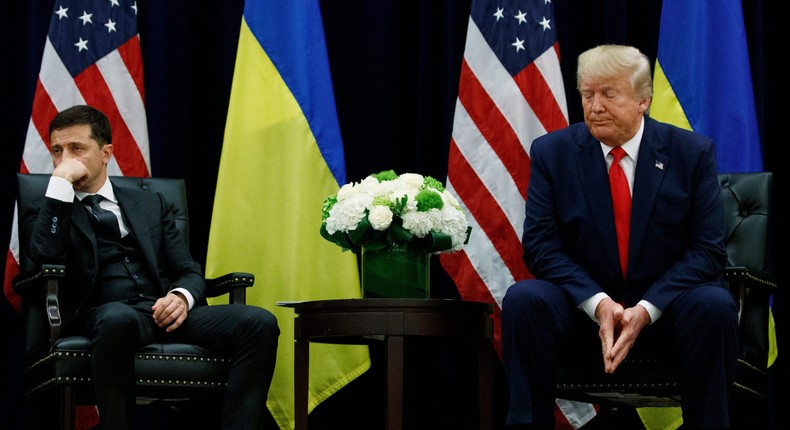 Then-President Donald Trump meets with Ukrainian President Volodymyr Zelensky during the United Nations General Assembly in New York, Wednesday, September. 25, 2019.AP Photo/Evan Vucci