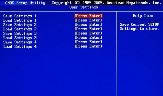 User Settings – tu można zapisać cztery ustawienia BIOS-u