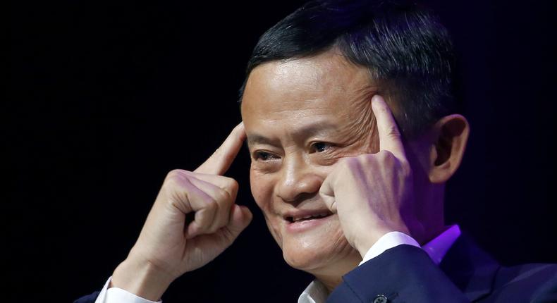 Jack Ma delivers a speech in Paris.
