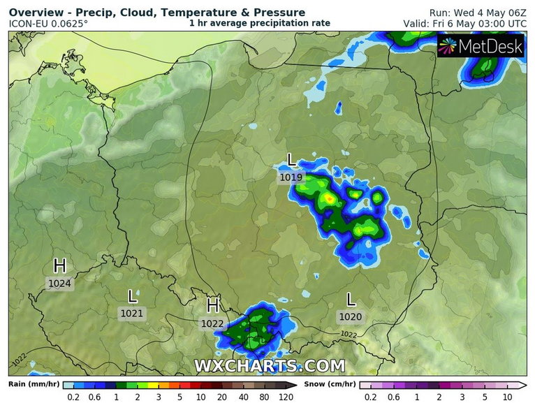 W nocy gdzieniegdzie cały czas może padać