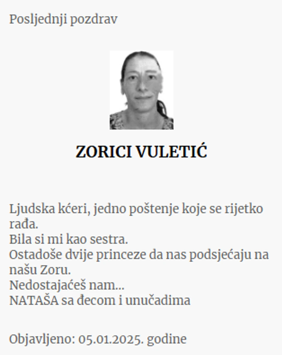 Umrlice Zorici Vuletić