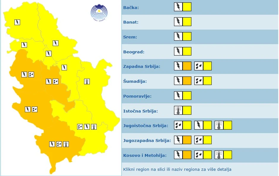Meteoalarm za utorak