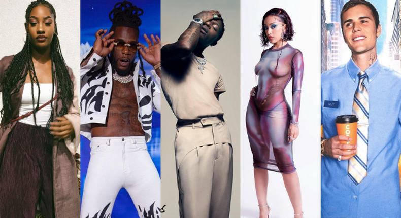 Tems, Burna Boy, Wizkid, Doja Cat and Justin Bieber 