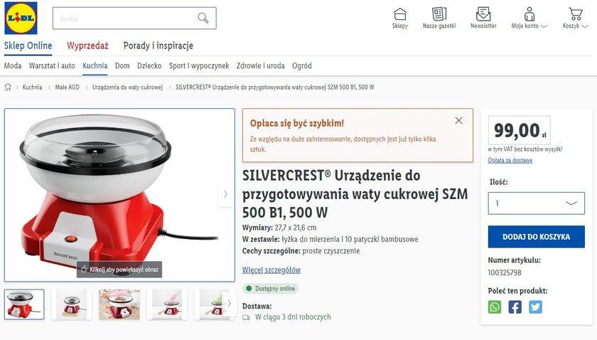 Urządzenie do przygotowania waty cukrowej w Lidlu