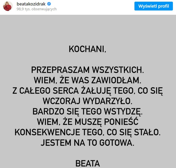 Beata Kozidrak na Instagramie